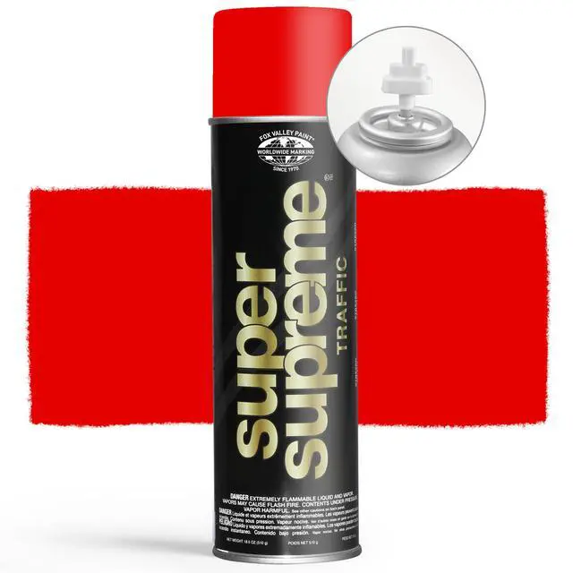 Alt view image 2 of 6 - Fox Valley Super Supreme Traffic Marking Spray Paint 18 oz (12-Pack), Fast-Drying, Long Lasting, Durable & Weather-Resistant - Marking Paint for Roads, Parking Lots, Sidewalks & Factory Floors, Red