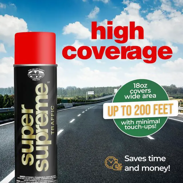 Alt view image 6 of 6 - Fox Valley Super Supreme Traffic Marking Spray Paint 18 oz (12-Pack), Fast-Drying, Long Lasting, Durable & Weather-Resistant - Marking Paint for Roads, Parking Lots, Sidewalks & Factory Floors, Red