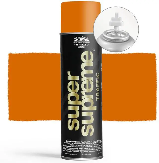 Alt view image 2 of 6 - Fox Valley Super Supreme Traffic Marking Spray Paint 18oz (12-Pack Orange), Fast-Drying, Long Lasting, Durable & Weather-Resistant - Marking Paint for Roads, Parking Lots, Sidewalks & Factory Floors