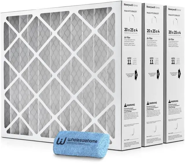 Main image of 20x25x4 Air Filter Replacement MERV 11, FC100A1037 Pleated HVAC AC Furnace Filters with Cleaning Cloth, 3-Pack (Actual Size: 19.94 x 24.88 x 4.38 Inches)