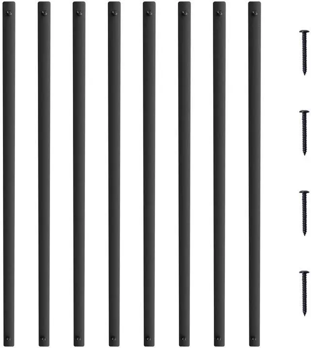 Main image of Staircase Metal Balusters, 38" x 1" Flat Aluminum Alloy Decorative Banister Spindles, 72 Pack Deck Baluster with Screws, Classic Hollow Deck Railing Satin Black Powder Coated for Porch