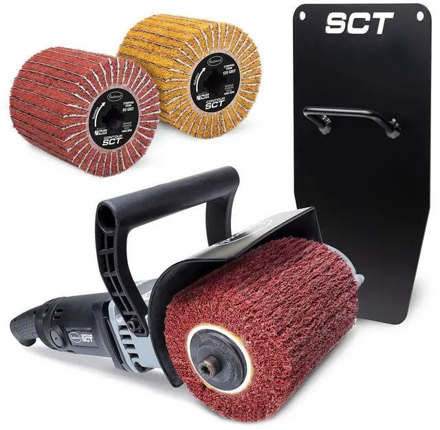 Main image of Contour SCT Surface Conditioning Tool With Storage Rack | Heavy Duty Automotive Metal Preparation Tools Includes 120 Grit Finishing Drum 80 and 120 Grit Stripping Drums