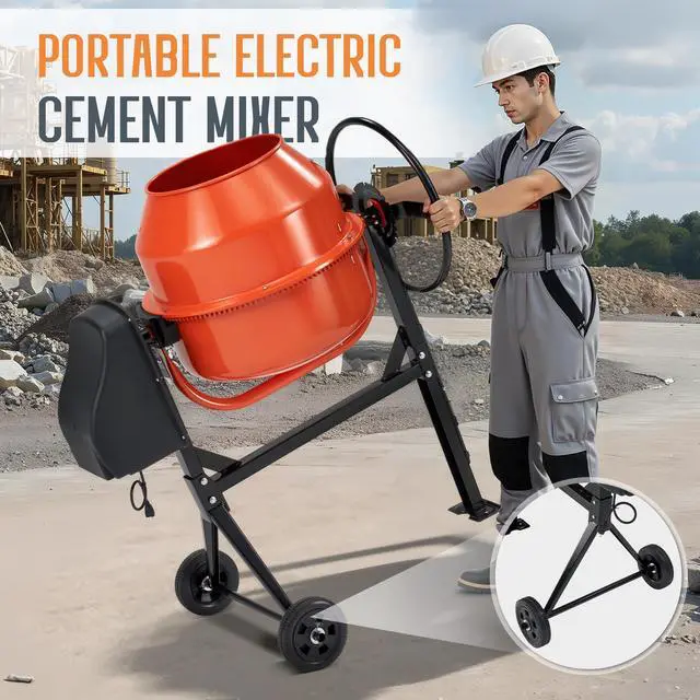 Alt view image 5 of 6 - Electric Cement Mixer, 4.9 Cu.Ft Stand and Wheels Concrete Mixer | 550W 110V Motor Durable Mixing Drum Mortar Stucco Feed Residential Construction Farm Garden Use