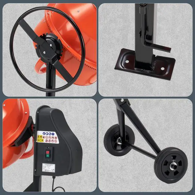 Alt view image 6 of 6 - Electric Cement Mixer, 4.9 Cu.Ft Stand and Wheels Concrete Mixer | 550W 110V Motor Durable Mixing Drum Mortar Stucco Feed Residential Construction Farm Garden Use