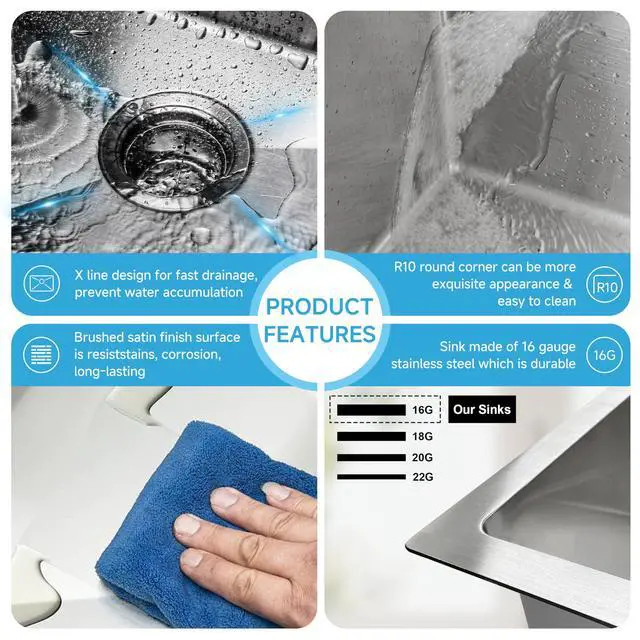 Alt view image 5 of 6 - 32 Inch Undermount 50/50 Double Bowl Handmade Kitchen Sink | 304 Stainless Steel, 16 Gauge Thickness, Strainer & Grid Included, X Drain Line Design, Large Capacity, 32" x 19" x 10"