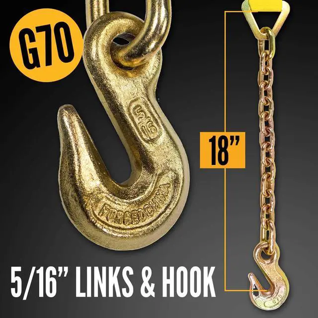 Alt view image 3 of 6 - Chain Ratchet Straps 2 Inch x 27 Foot (4 Pack), 10,000 LBS Break Strength, Heavy Duty Ratchet Straps with Chains Ends & Grab Hooks, Heavy Equipment Tie-Downs, Tractor Tie Downs