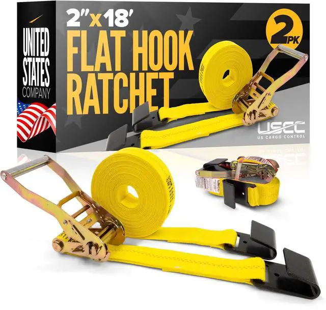 Main image of Flat Hook Ratchet Straps 2 Inch x 18 Foot (10-Pack), 10,000 LBS Break Strength, Yellow Heavy Duty Ratchet Straps with Black Flat Hooks for Trailers, Trucks, Moving, Vehicles, Pallets