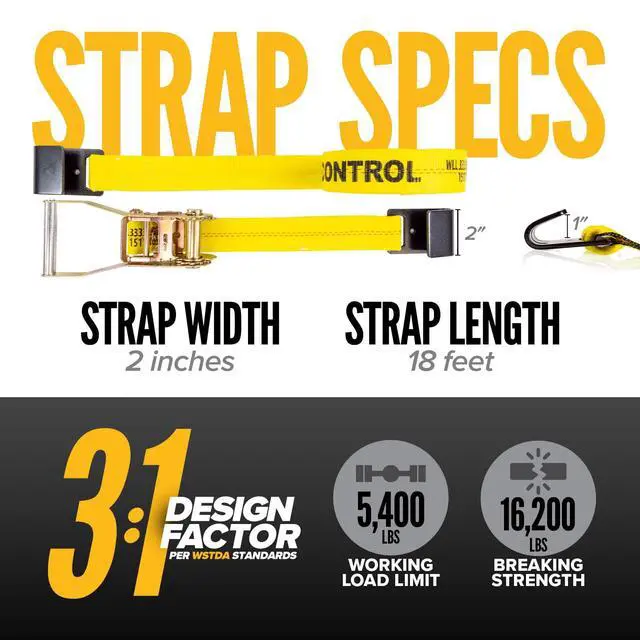 Alt view image 3 of 6 - Flat Hook Ratchet Straps 2 Inch x 18 Foot (10-Pack), 10,000 LBS Break Strength, Yellow Heavy Duty Ratchet Straps with Black Flat Hooks for Trailers, Trucks, Moving, Vehicles, Pallets