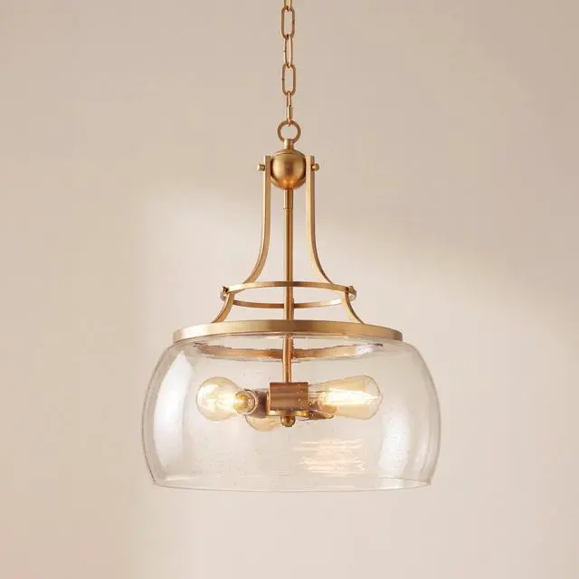 Main image of Charleston Warm Brass Pendant Chandelier 16" Wide Modern Dimmable LED Clear Seedy Glass 3-Light Fixture for Dining Room Living House Home Foyer Kitchen Island Entryway Bedroom