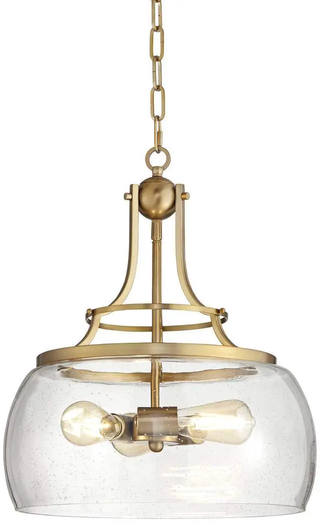 Alt view image 2 of 6 - Charleston Warm Brass Pendant Chandelier 16" Wide Modern Dimmable LED Clear Seedy Glass 3-Light Fixture for Dining Room Living House Home Foyer Kitchen Island Entryway Bedroom