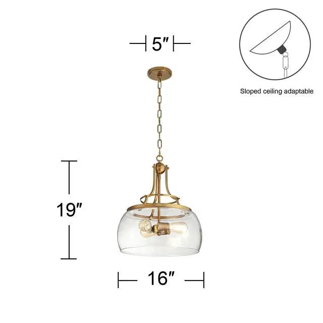 Alt view image 4 of 6 - Charleston Warm Brass Pendant Chandelier 16" Wide Modern Dimmable LED Clear Seedy Glass 3-Light Fixture for Dining Room Living House Home Foyer Kitchen Island Entryway Bedroom