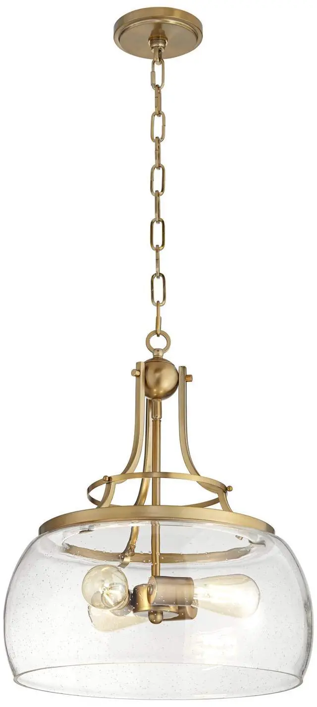 Alt view image 6 of 6 - Charleston Warm Brass Pendant Chandelier 16" Wide Modern Dimmable LED Clear Seedy Glass 3-Light Fixture for Dining Room Living House Home Foyer Kitchen Island Entryway Bedroom