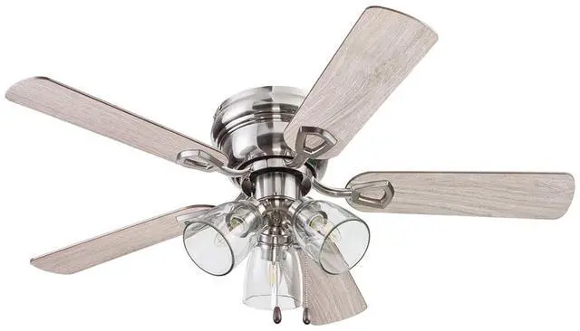Main image of Renton Ceiling Fan with 3 Speeds & LED Light Bulbs, 42", Brushed Nickel - Quiet Indoor Air Cooling with 5 Reversible Blades & Pull-Chains, for Low Ceilings & Rooms Up to 350 Sq Ft