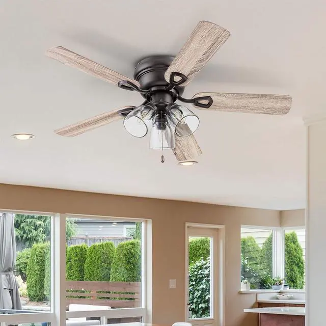 Alt view image 2 of 6 - Ceiling Fans Renton 42" Bronze Indoor Fan with Clear 3 Light LED Multi Arm; E26/B11 Bulb and Pull-Chains, Traditional Style, 5 Reversible Barnwood/Dark Chestnut Blades, 51436