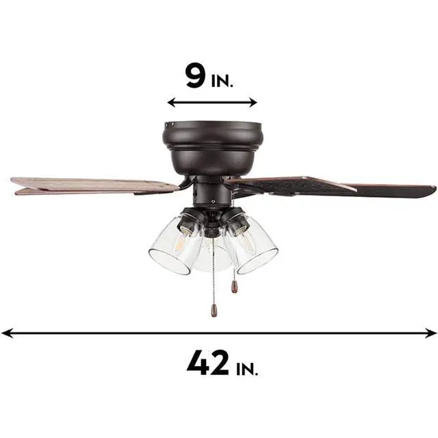 Alt view image 5 of 6 - Ceiling Fans Renton 42" Bronze Indoor Fan with Clear 3 Light LED Multi Arm; E26/B11 Bulb and Pull-Chains, Traditional Style, 5 Reversible Barnwood/Dark Chestnut Blades, 51436