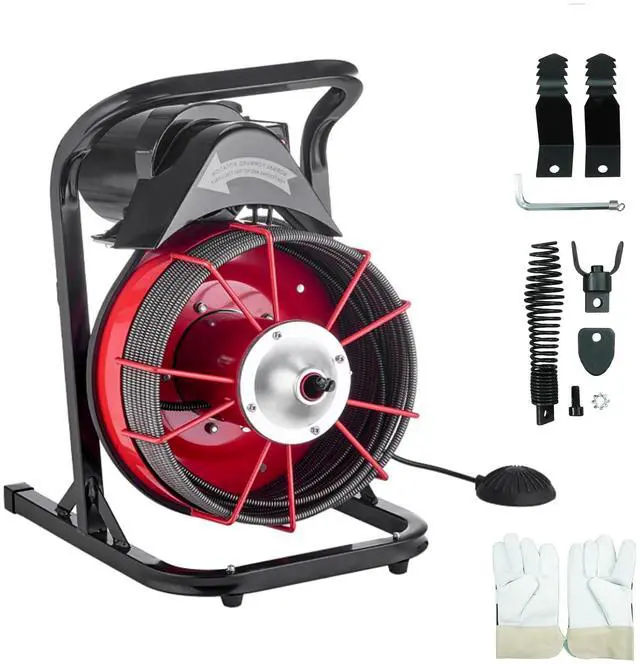 Main image of 75FT x 1/2 Inch Drain Cleaner Machine, Manual Feed Electric Drain Auger for 2"-6" Pipes, Sewer Snake Auger with 4 Cutters & Pneumatic Foot Switch
