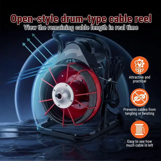 Alt view image 4 of 6 - 75FT x 1/2 Inch Drain Cleaner Machine, Manual Feed Electric Drain Auger for 2"-6" Pipes, Sewer Snake Auger with 4 Cutters & Pneumatic Foot Switch