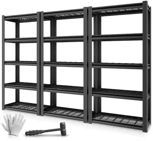 Main image of 5-Tier Storage Shelves Set of 3, 72" H (3000LBS Capacity) Adjustable Garage Shelving, Metal Storage Utility Rack Shelf Unit for Pantry Kitchen Warehouse, 72" H x 35" W x 16" D, Black