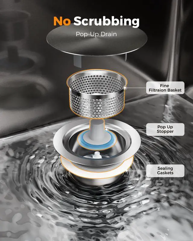 Alt view image 3 of 6 - 33X22 Drop In Kitchen Sink with Pop-Up Drain, 304 Stainless Steel Workstation, Upgraded Fast Drain, Topmount Single Bowl with kitchen Accessories, Foldable Grid, black kitchen sink