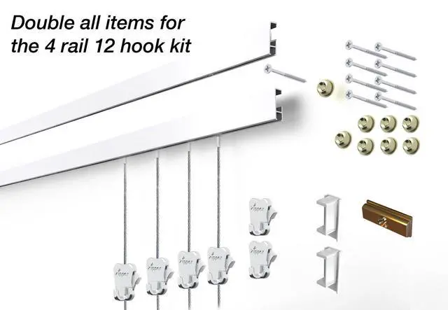 Alt view image 2 of 3 - STAS Cliprail Picture Hanging System Set - Covers 19.69 ft of Wall Space - Basic Picture Rail & Art Hanging Gallery Kit (White Rails, Includes 12 Hooks & 8 Cords)