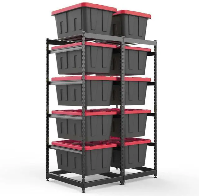 Main image of 27 Gallon Storage Bin Rack Organizer, Heavy-Duty Tote Storage Rack, 5-Tier Standing Storage Bin Shelves, 250 lb Capacity, Maximize Space for Garage, Warehouse, Utility, 2 Pack (Totes Not Included)