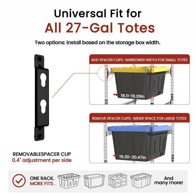 Alt view image 3 of 6 - 27 Gallon Storage Bin Rack Organizer, Heavy-Duty Tote Storage Rack, 5-Tier Standing Storage Bin Shelves, 250 lb Capacity, Maximize Space for Garage, Warehouse, Utility, 2 Pack (Totes Not Included)