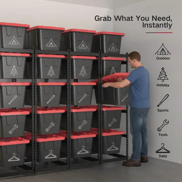 Alt view image 4 of 6 - 27 Gallon Storage Bin Rack Organizer, Heavy-Duty Tote Storage Rack, 5-Tier Standing Storage Bin Shelves, 250 lb Capacity, Maximize Space for Garage, Warehouse, Utility, 2 Pack (Totes Not Included)