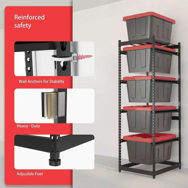 Alt view image 5 of 6 - 27 Gallon Storage Bin Rack Organizer, Heavy-Duty Tote Storage Rack, 5-Tier Standing Storage Bin Shelves, 250 lb Capacity, Maximize Space for Garage, Warehouse, Utility, 2 Pack (Totes Not Included)