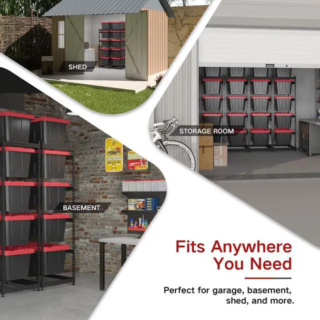Alt view image 6 of 6 - 27 Gallon Storage Bin Rack Organizer, Heavy-Duty Tote Storage Rack, 5-Tier Standing Storage Bin Shelves, 250 lb Capacity, Maximize Space for Garage, Warehouse, Utility, 2 Pack (Totes Not Included)
