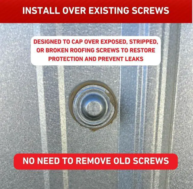 Alt view image 4 of 6 - Metal Screw Caps from - Seals Over Existing Screws Heads to Prevent leaks- Easy to Install-Gloves Included (500)