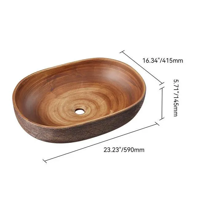Alt view image 2 of 6 - Bathroom Vessel Sink, 23.23" Oval Bowl Sink Retro Ceramic Washbasin Above Counter for Bathroom,Without Pop-up Drain