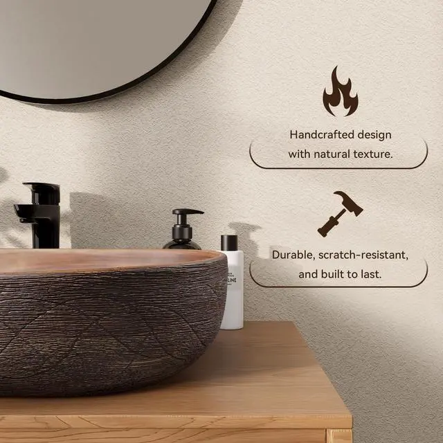 Alt view image 3 of 6 - Bathroom Vessel Sink, 23.23" Oval Bowl Sink Retro Ceramic Washbasin Above Counter for Bathroom,Without Pop-up Drain