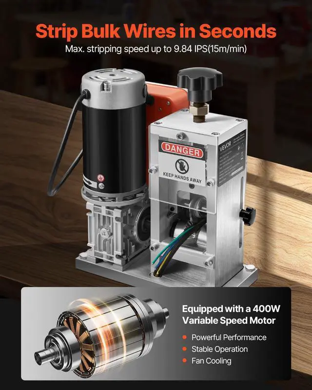 Alt view image 3 of 6 - Electric Wire Stripping Machine, 0.06-1.57 in, 400W Automatic Motorized Cable Stripper, 9.84 IPS (15 m/min) Wire Peeler with Blades, V-Shaped Rollers, Cooling Fan, for Scrap Copper Recycling