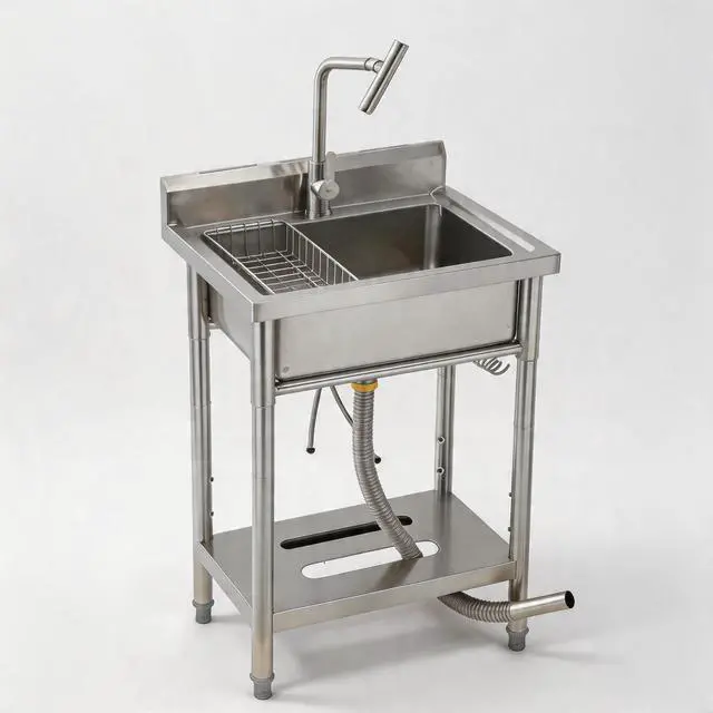 Main image of Stainless Steel Utility Sink, 23'' × 20'' × 39'' Freestanding Stainless Steel Single Bowl Laundry Sink with T Shape Faucet for Kitchen, Bathroom, Garage or Basement, Easy Install