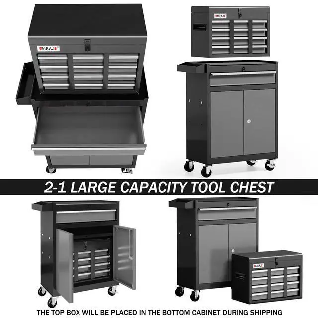 Alt view image 5 of 6 - 7-Drawer Tool Chest with Wheels,40'' Rolling Tool Chest with Drawers,Portable Tool Cabinet with Liners,Detachable Top Tool Box,Rolling Tool Box for Garage Storage,Workshop,Warehouse,Black