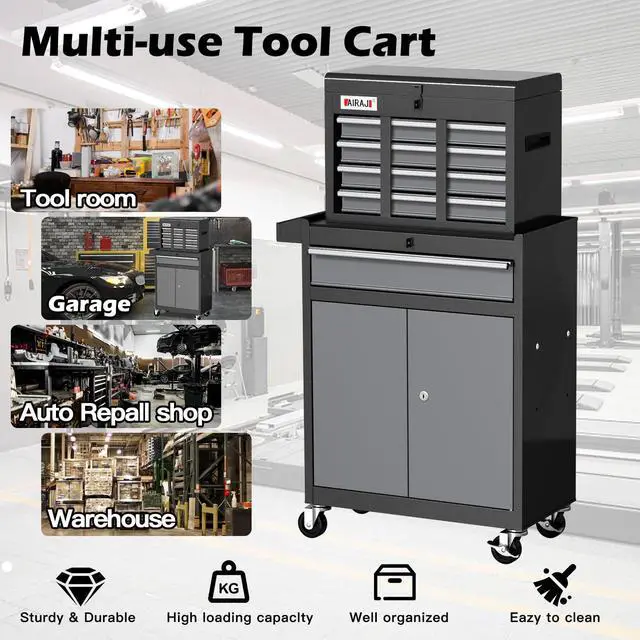 Alt view image 6 of 6 - 7-Drawer Tool Chest with Wheels,40'' Rolling Tool Chest with Drawers,Portable Tool Cabinet with Liners,Detachable Top Tool Box,Rolling Tool Box for Garage Storage,Workshop,Warehouse,Black