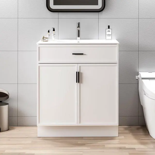 Main image of 30-Inch Bathroom Vanity with Ceramic Sink and Countertop, Water-Resistant Bathroom Cabinet with 2 Soft-Closing Doors