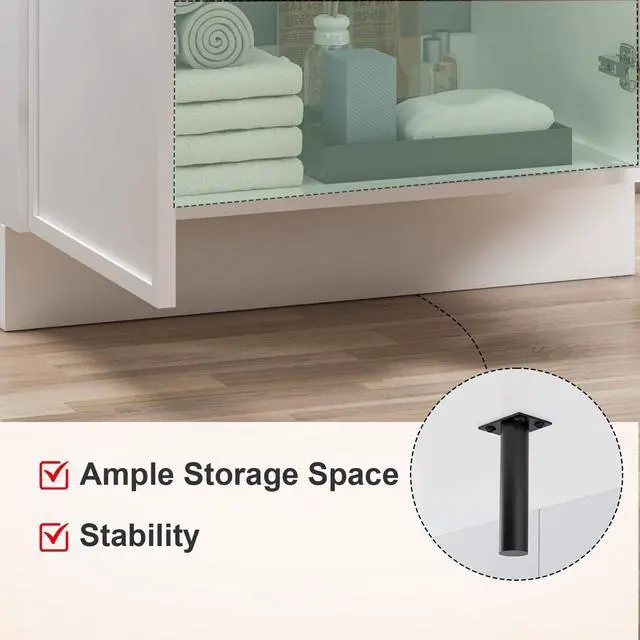 Alt view image 4 of 6 - 30-Inch Bathroom Vanity with Ceramic Sink and Countertop, Water-Resistant Bathroom Cabinet with 2 Soft-Closing Doors