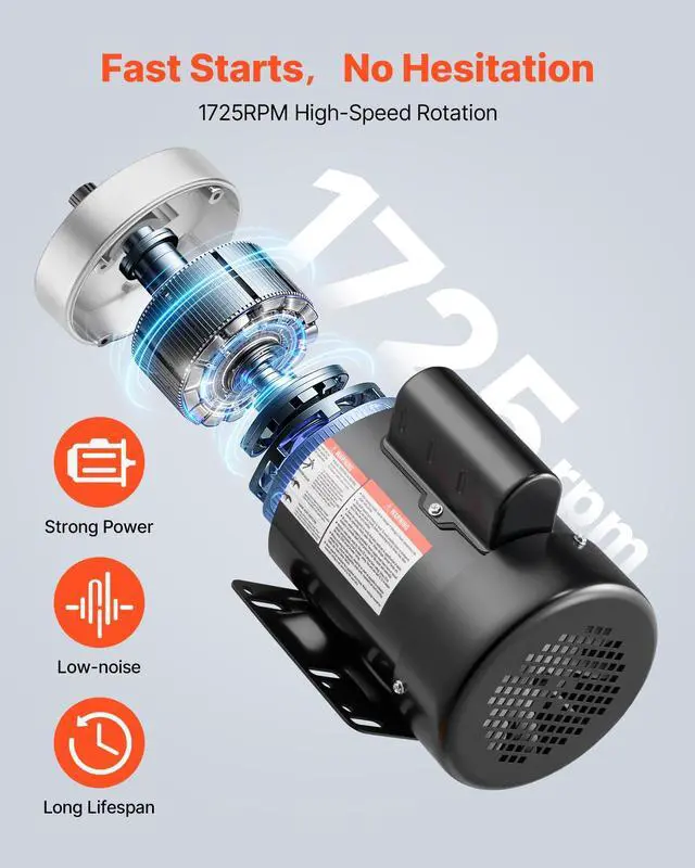 Alt view image 3 of 6 - 0.5 HP Electric Motor, 1725RPM Air Compressor Motor, CW/CCW Rotation, 5/8 inch Shaft Diameter, 1.88inch Shaft Length, 2.07N.m Torque, Single-Phase, TEFC Cooling, 115V/230V, 56 Frame