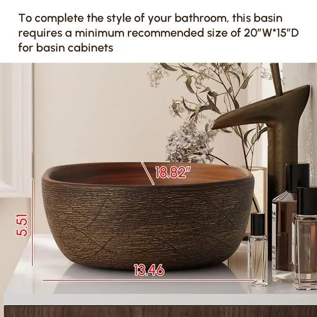 Alt view image 3 of 6 - Bathroom Vessel Sink, 18.82" Oval Bowl Sink Retro Ceramic Washbasin Above Counter for Bathroom,Without Pop-up Drain