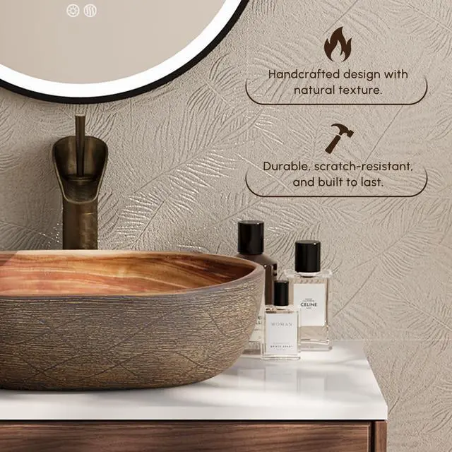 Alt view image 4 of 6 - Bathroom Vessel Sink, 18.82" Oval Bowl Sink Retro Ceramic Washbasin Above Counter for Bathroom,Without Pop-up Drain
