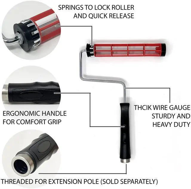 Alt view image 2 of 4 - 9 Inch Easy Quick Release Non-Slip Smooth Heavy Duty Paint Roller Frame with Comfort Grip Threaded for Extension - 36PC - TH10327