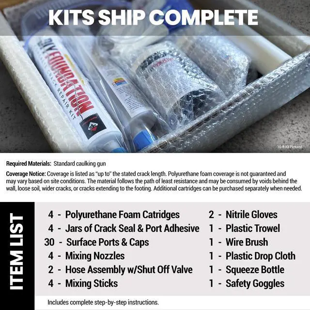 Alt view image 3 of 6 - DIY Foundation Crack Repair Kit (20 ft) Low-Viscosity Urethane Injection Sealant for Crawl Spaces & Concrete Basement Walls - Stops Water Leaks - Drill-Free Filler