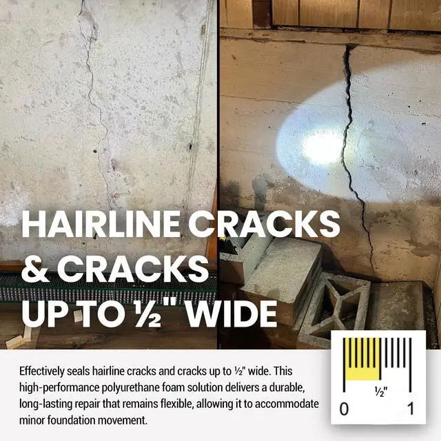 Alt view image 5 of 6 - DIY Foundation Crack Repair Kit (20 ft) Low-Viscosity Urethane Injection Sealant for Crawl Spaces & Concrete Basement Walls - Stops Water Leaks - Drill-Free Filler