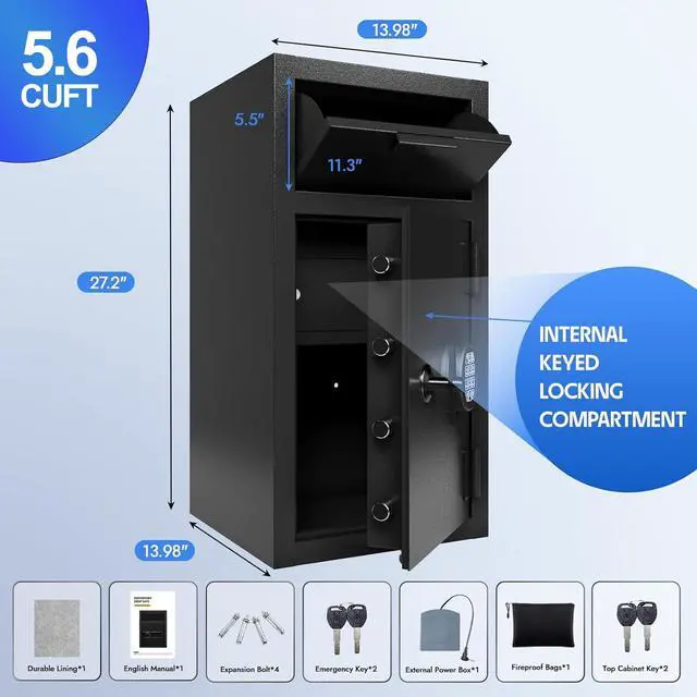 Alt view image 2 of 6 - 5.6 CuFt Cash Safe With Drop Slot Drop Safe for Business Money Depository Safes Box With Internal Keyed Locking Compartment Anti-Fishing Digital Combination for Home Hotel Restaurant Liquor Store