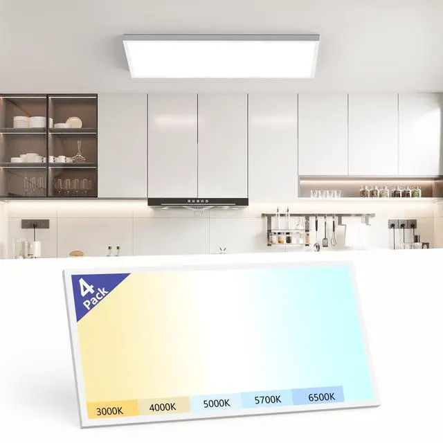 Main image of 2x4 Led Flat Panel Light Surface Mount-4 Pack, 70W 7700Lm Dual Selectable 5CCT 3000K/4000K/5000K/5700K/6500K and Wattage 30-70W 0-10V Dimmable Ceiling Light Fixture for Kitchen/Laundry
