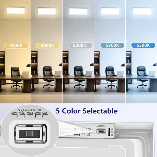 Alt view image 2 of 6 - 2x4 Led Flat Panel Light Surface Mount-4 Pack, 70W 7700Lm Dual Selectable 5CCT 3000K/4000K/5000K/5700K/6500K and Wattage 30-70W 0-10V Dimmable Ceiling Light Fixture for Kitchen/Laundry