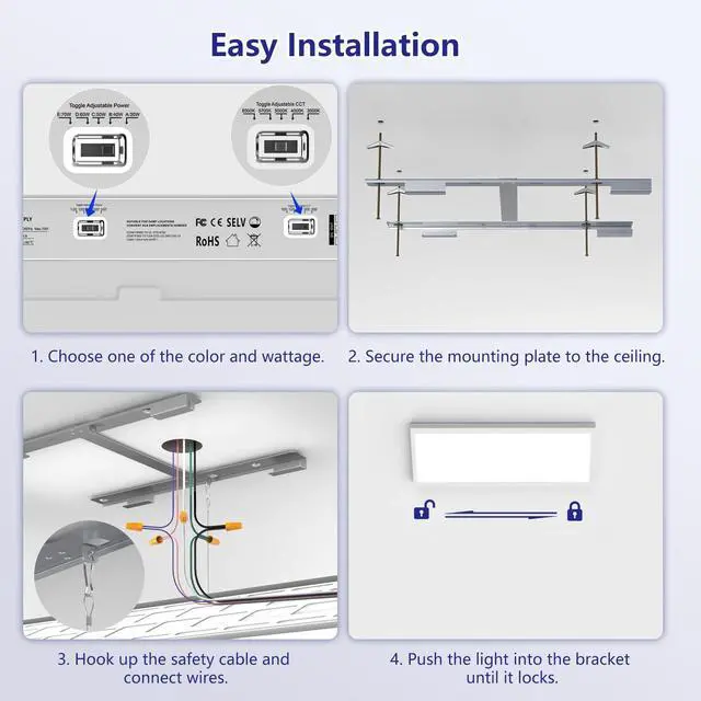 Alt view image 5 of 6 - 2x4 Led Flat Panel Light Surface Mount-4 Pack, 70W 7700Lm Dual Selectable 5CCT 3000K/4000K/5000K/5700K/6500K and Wattage 30-70W 0-10V Dimmable Ceiling Light Fixture for Kitchen/Laundry
