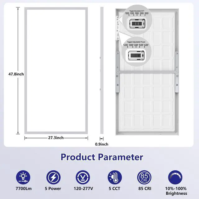 Alt view image 6 of 6 - 2x4 Led Flat Panel Light Surface Mount-4 Pack, 70W 7700Lm Dual Selectable 5CCT 3000K/4000K/5000K/5700K/6500K and Wattage 30-70W 0-10V Dimmable Ceiling Light Fixture for Kitchen/Laundry
