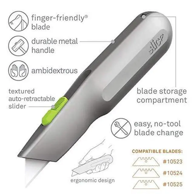 Alt view image 2 of 6 - 10491 Metal-Handle Utility Knife, Finger Friendly Ceramic Blade, Auto Retracts for Safety, Heavy Metal Handle, Comfortable Grip, Stores Extra Blade, Ambidextrous, Easy Blade Change - 6 Pack